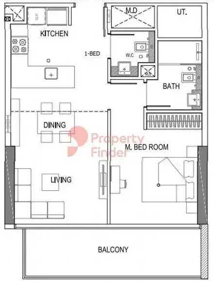 Планировка — 1-спальная, 64 м²