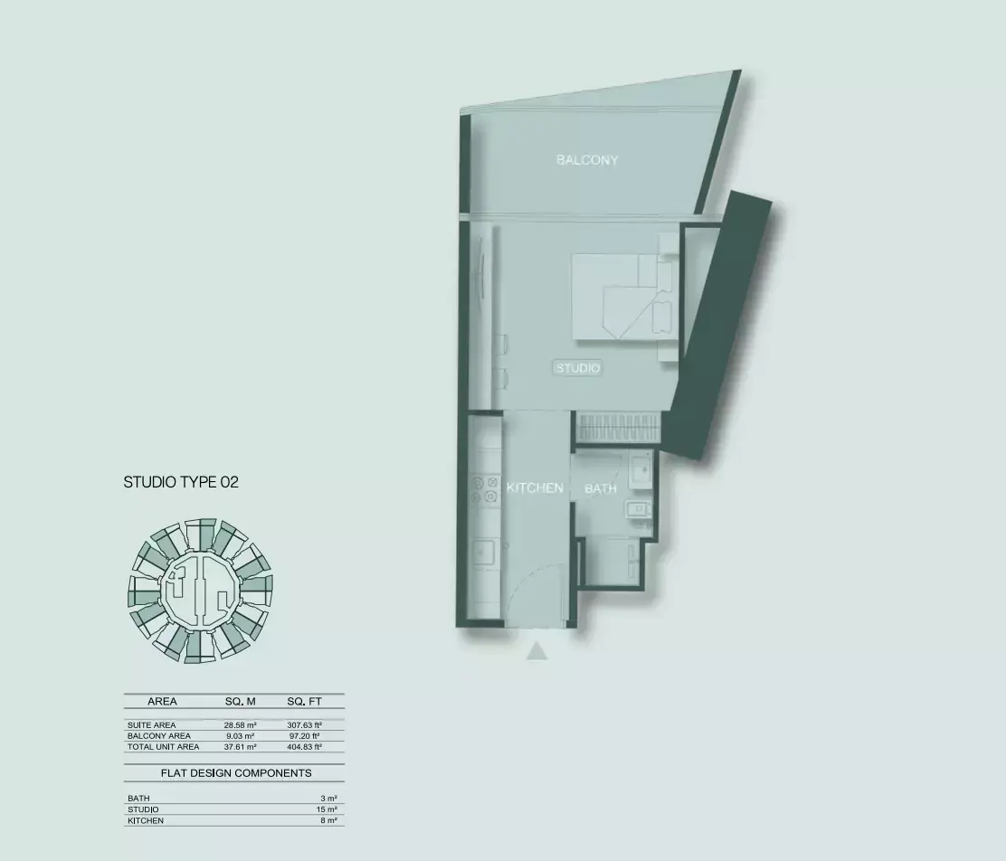 Планировка — Студия, 38 м²