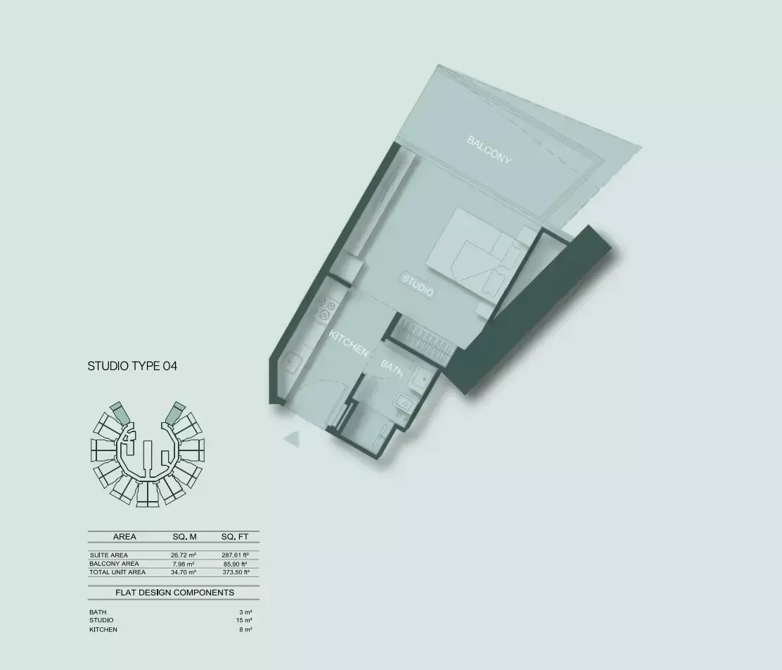 Планировка — Студия, 35 м²
