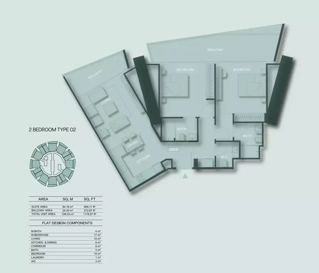 Планировка — 2-спальная, 109 м²