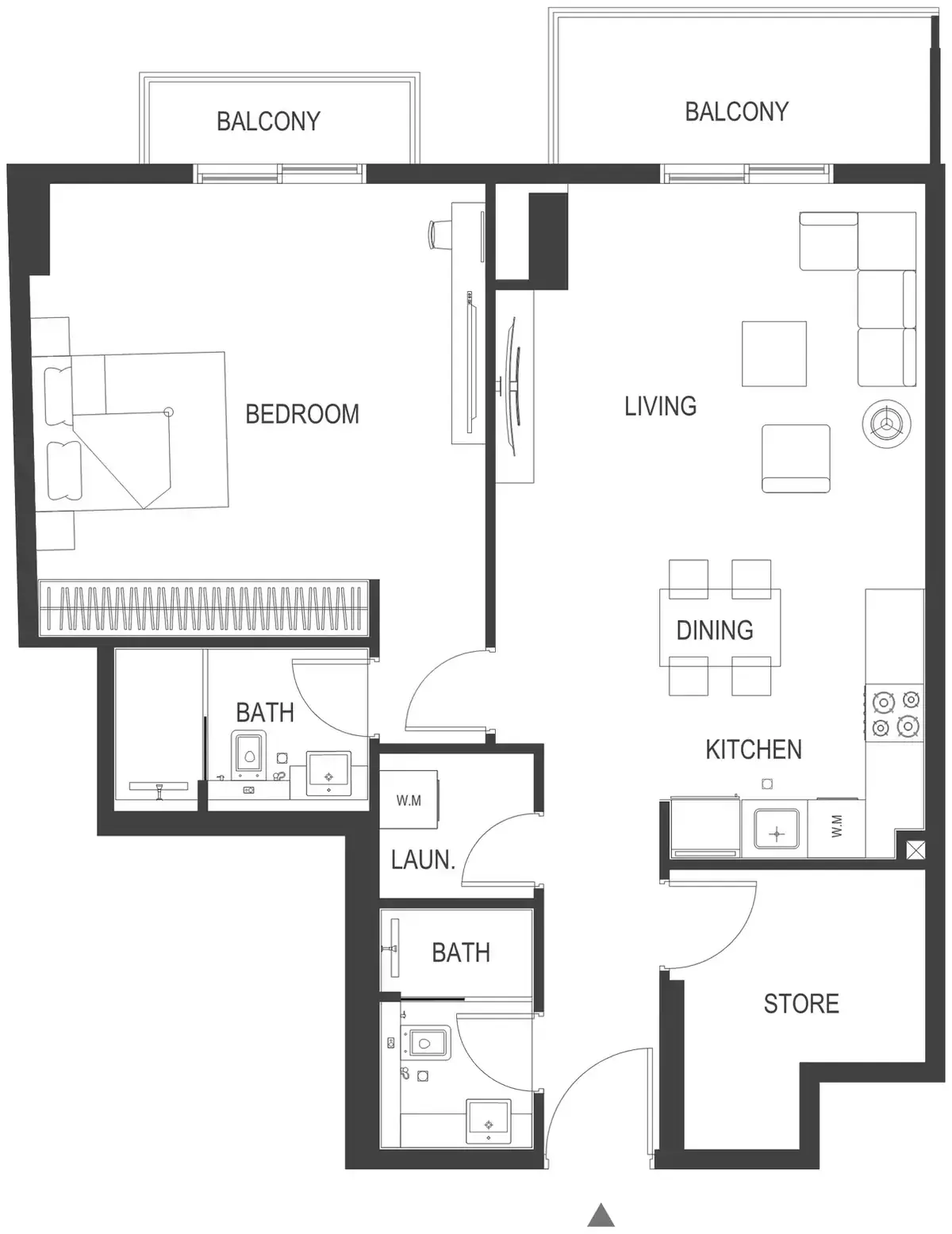 Планировка — 1-спальная, 90 м²