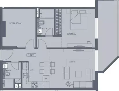 Планировка — 1-спальная, 84 м²
