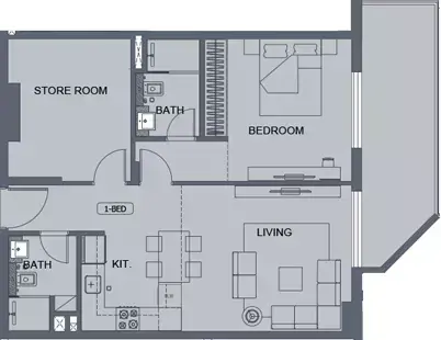 Планировка — 1-спальная, 83 м²