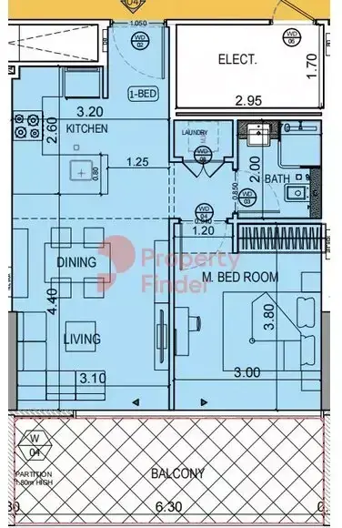 Планировка — 1-спальная, 58 м²
