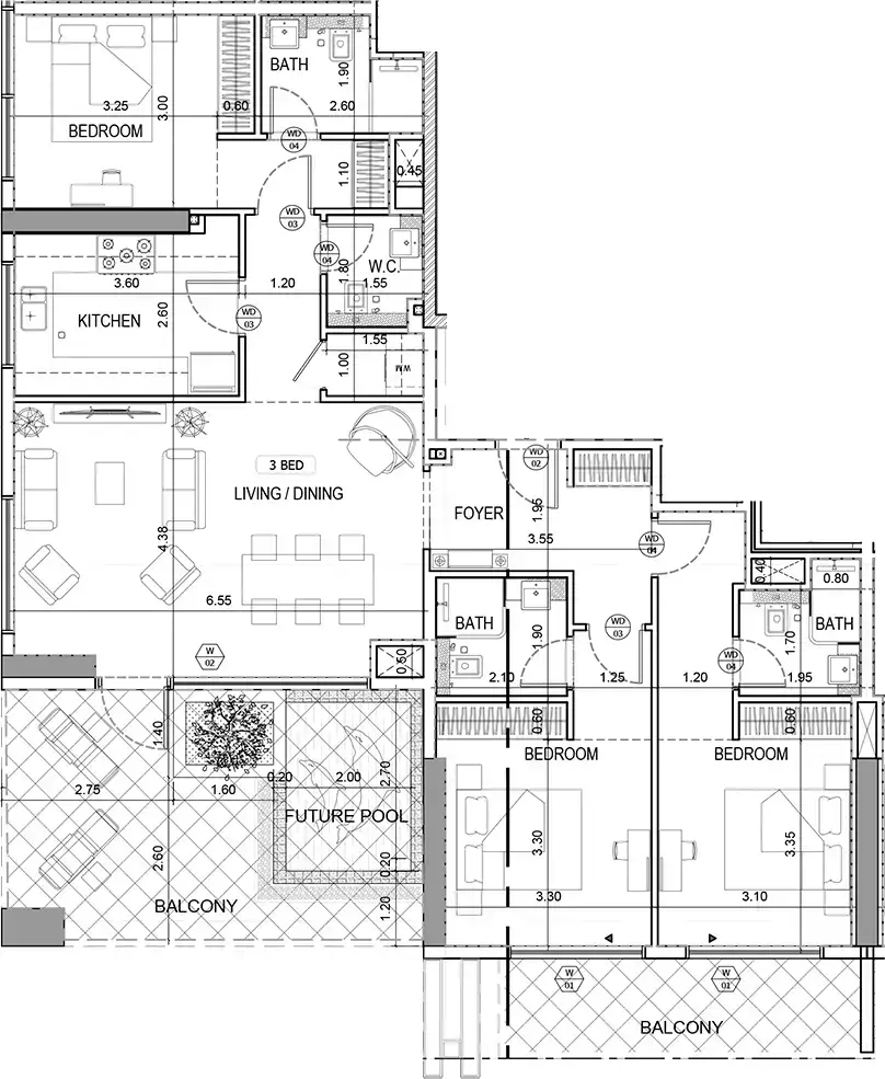 Планировка — 3-спальная, 160 м²