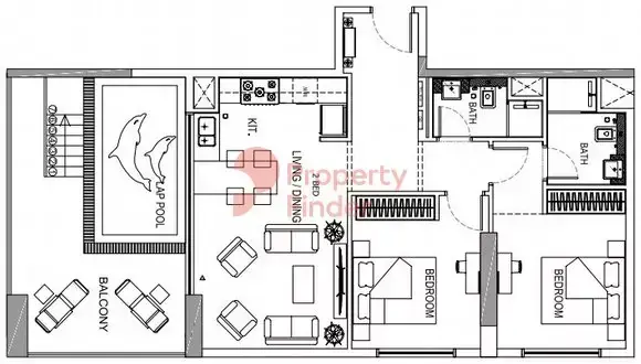 Планировка — 2-спальная, 104 м²
