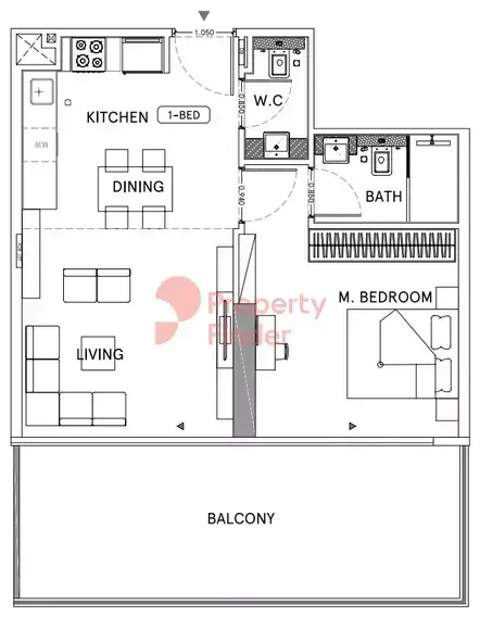 Планировка — 1-спальная, 64 м²