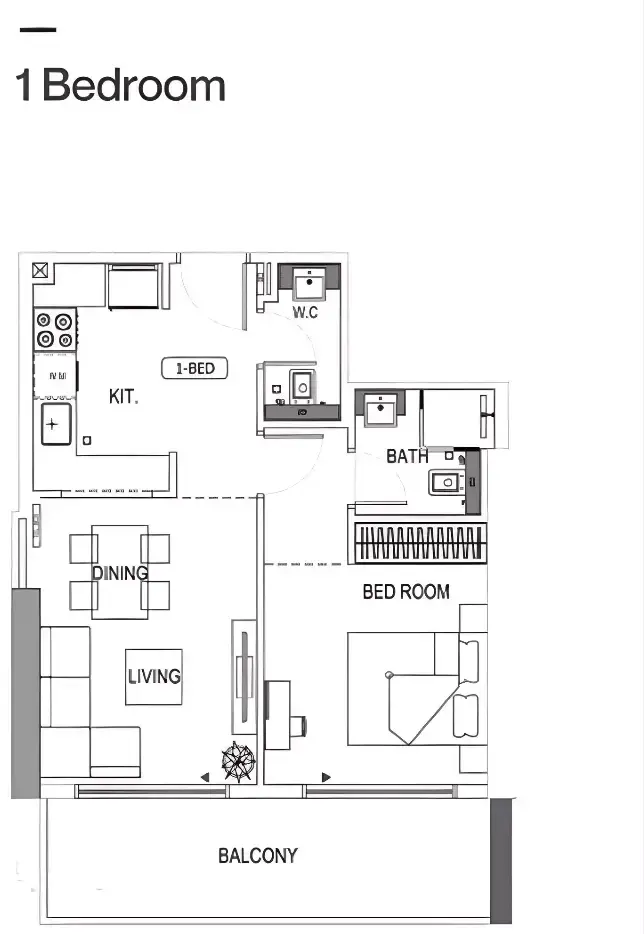 Планировка — 1-спальная, 56 м²
