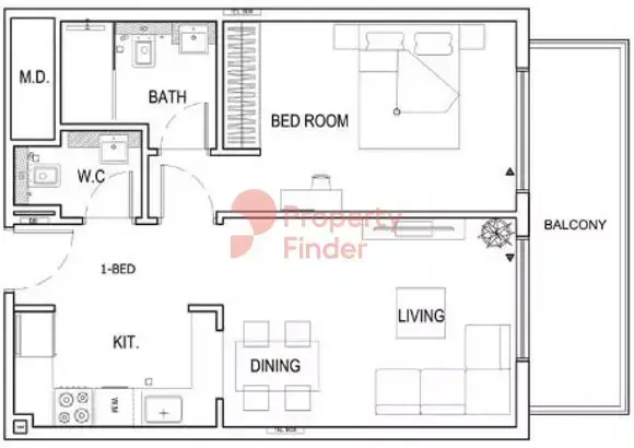 Планировка — 1-спальная, 65 м²