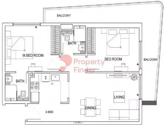 Планировка — 2-спальная, 102 м²