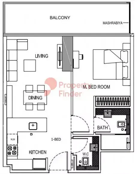 Планировка — 1-спальная, 57 м²