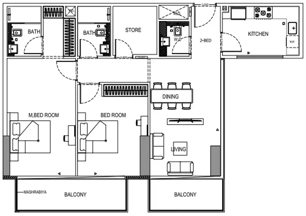 Планировка — 2-спальная, 116 м²