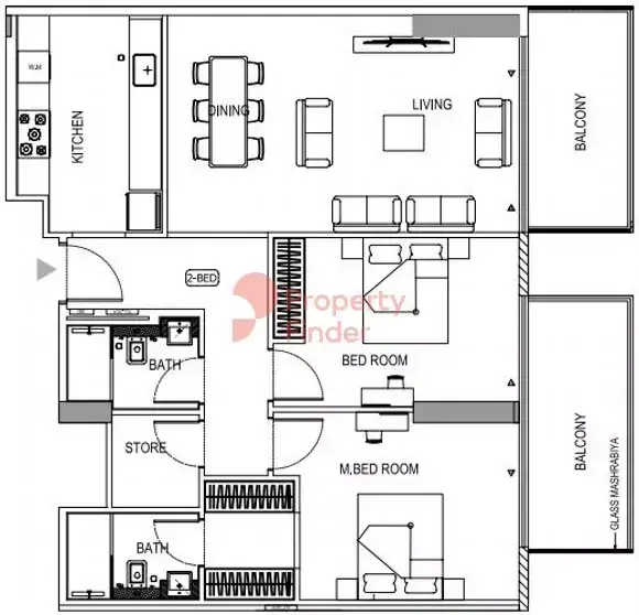 Планировка — 2-спальная, 102 м²