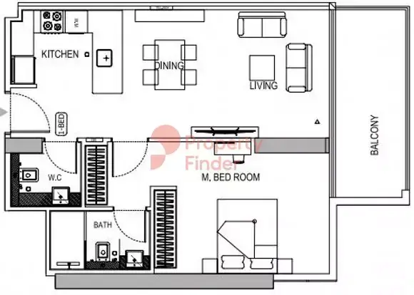 Планировка — 1-спальная, 65 м²