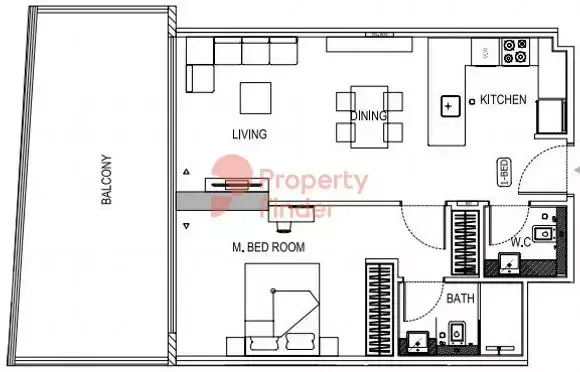Планировка — 1-спальная, 65 м²