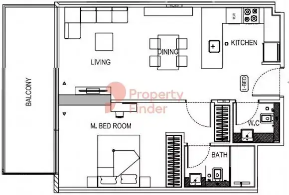 Планировка — 1-спальная, 65 м²
