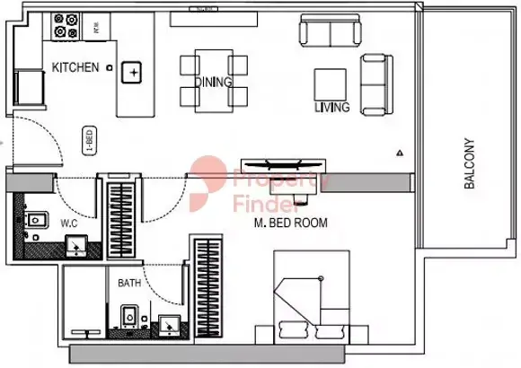 Планировка — 1-спальная, 65 м²