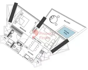 Планировка — 1-спальная, 74 м²