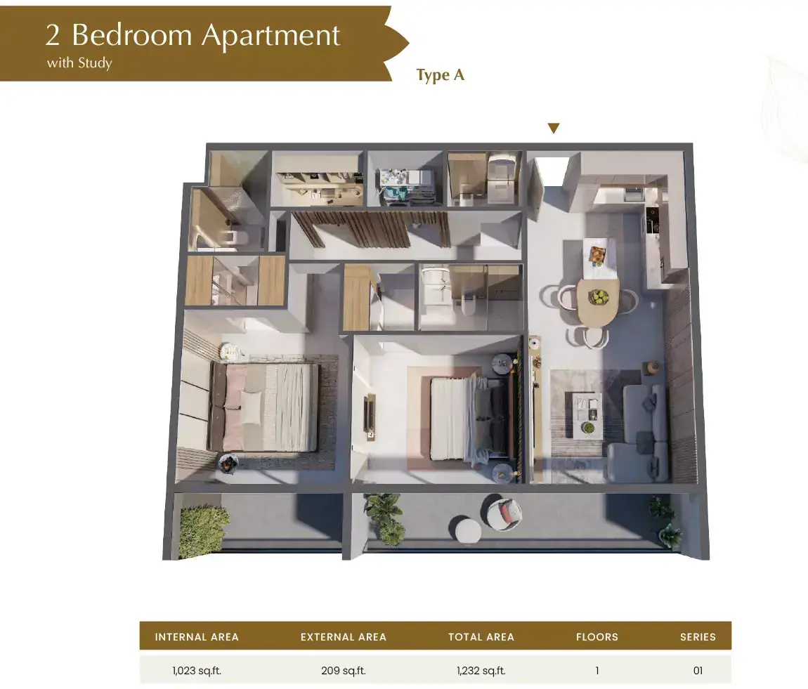 Планировка — 2-спальная, 114 м²