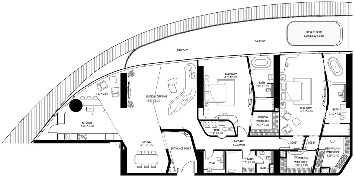 Планировка — 2-спальная, 321 м²