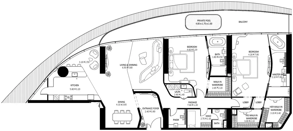 Планировка — 2-спальная, 298 м²