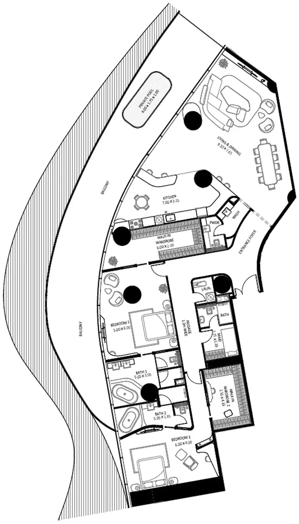 Планировка — 2-спальная, 353 м²