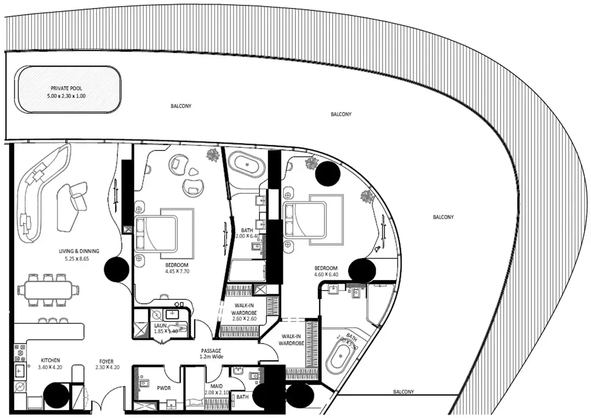 Планировка — 2-спальная, 388 м²