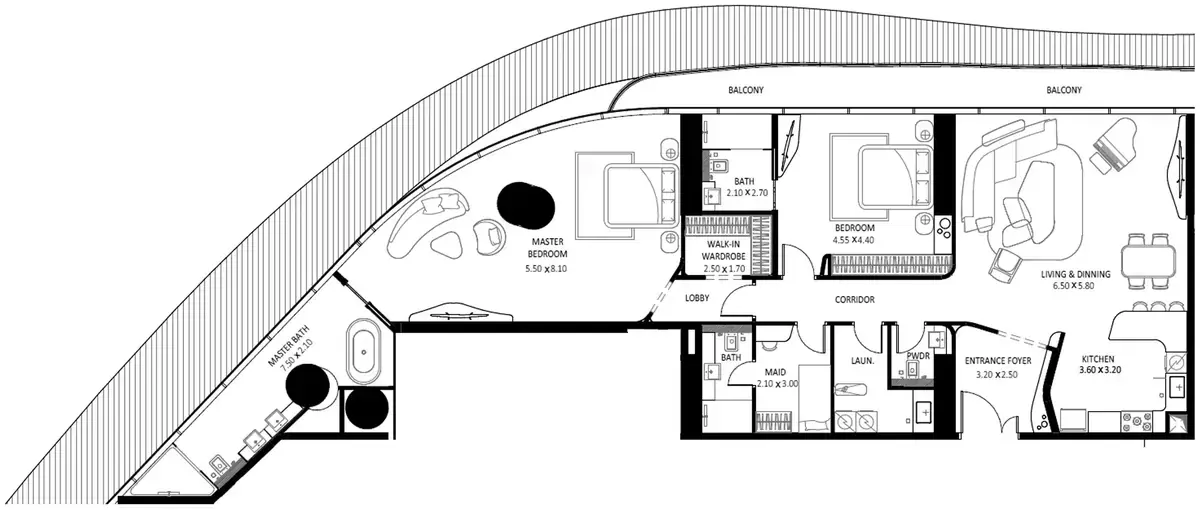 Планировка — 2-спальная, 219 м²