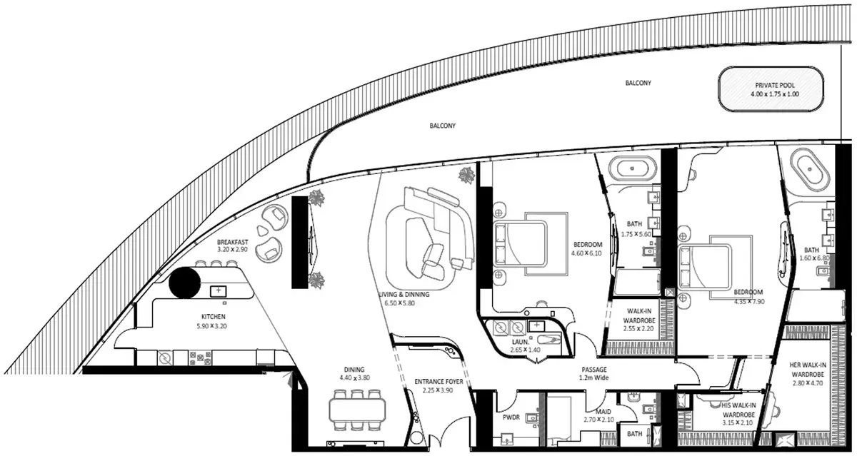 Планировка — 2-спальная, 340 м²
