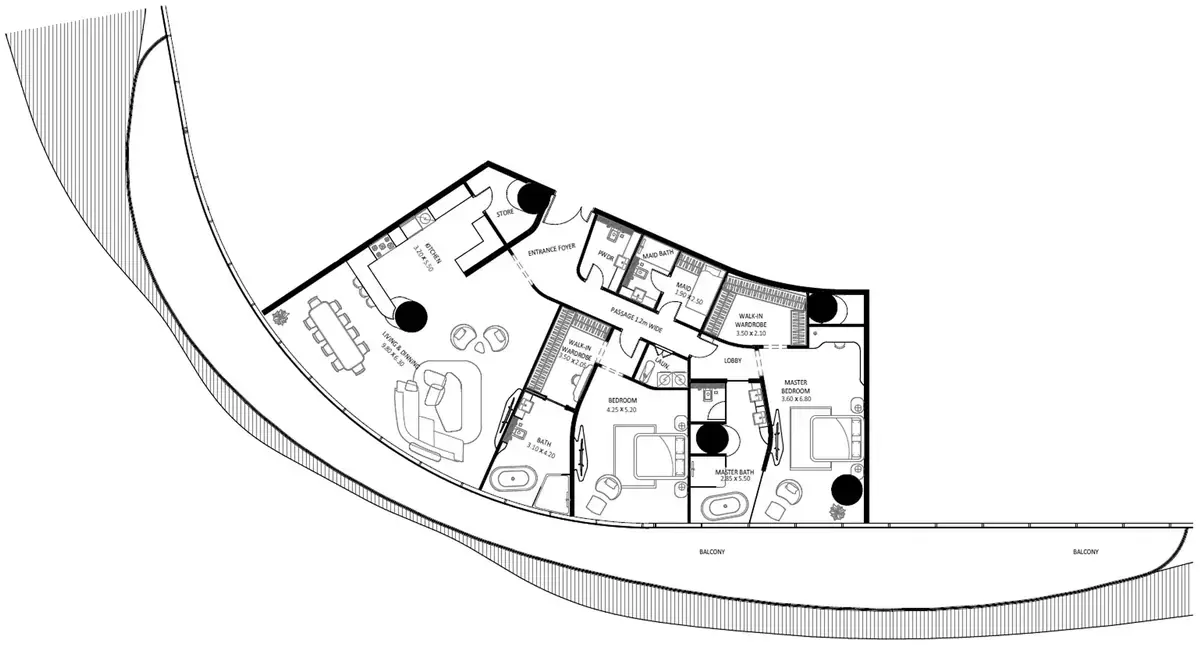 Планировка — 2-спальная, 347 м²