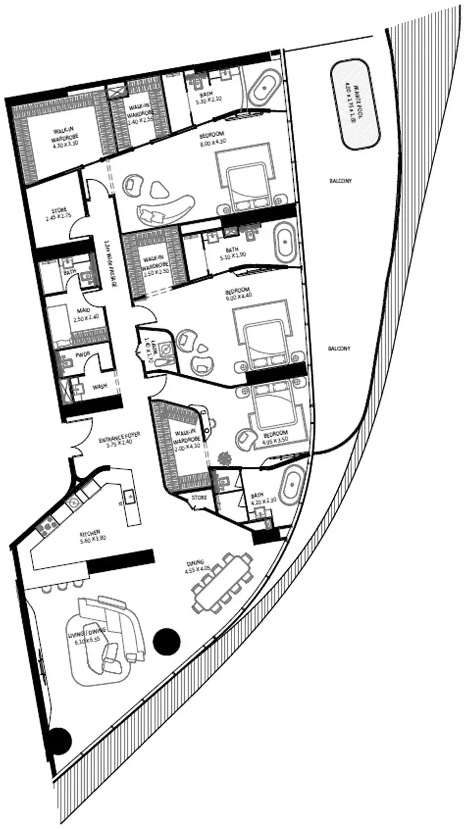 Планировка — 3-спальная, 387 м²