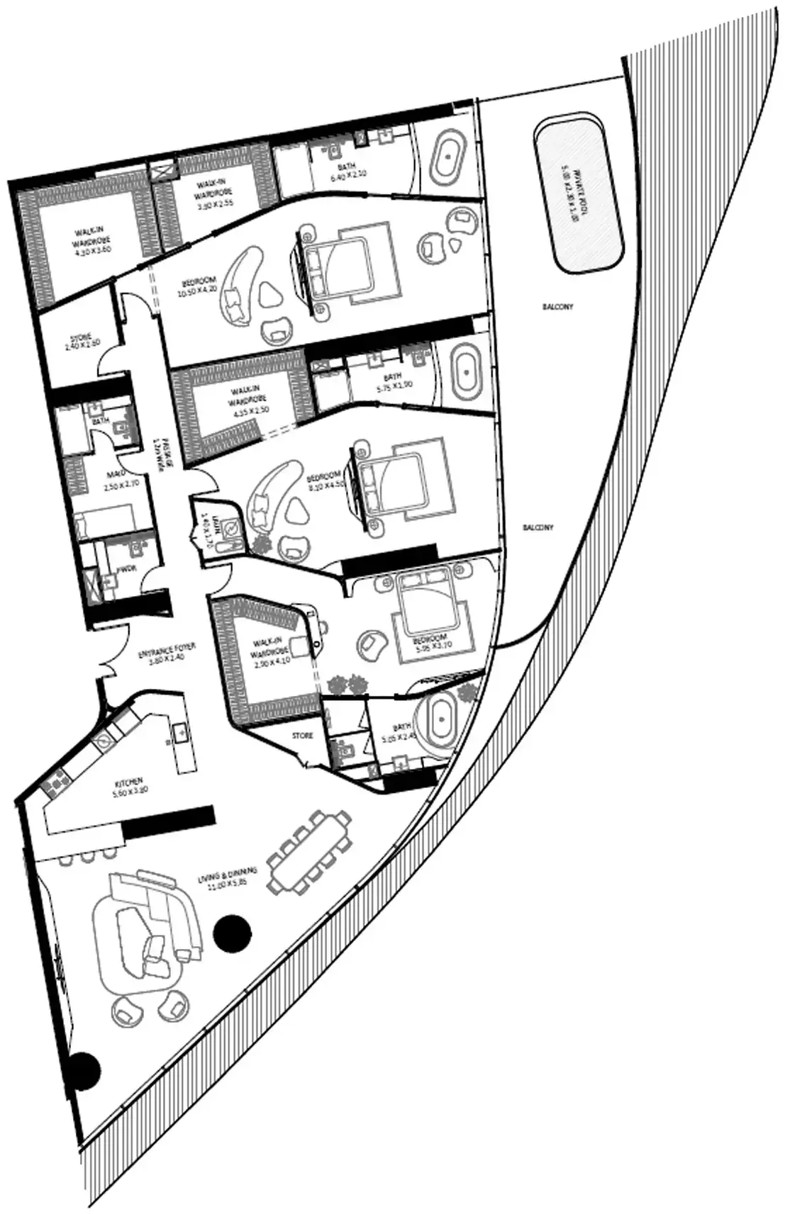 Планировка — 3-спальная, 446 м²