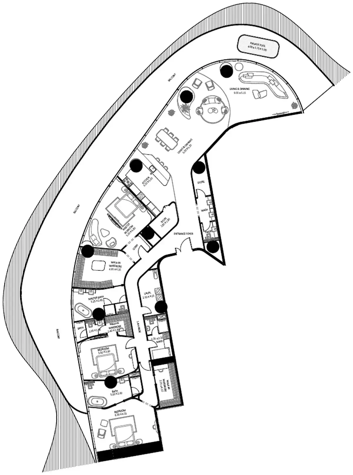 Планировка — 3-спальная, 547 м²