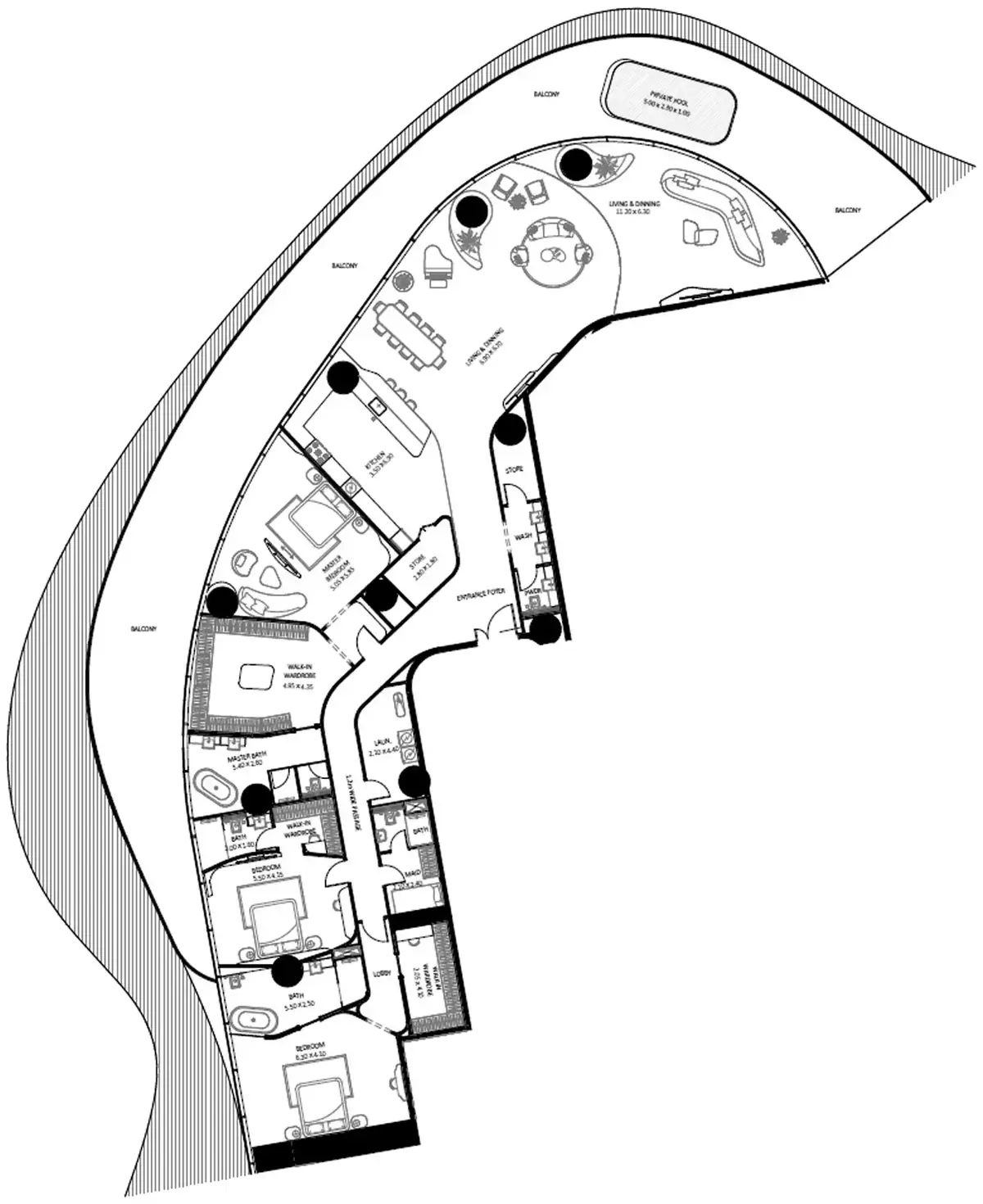 Планировка — 3-спальная, 576 м²
