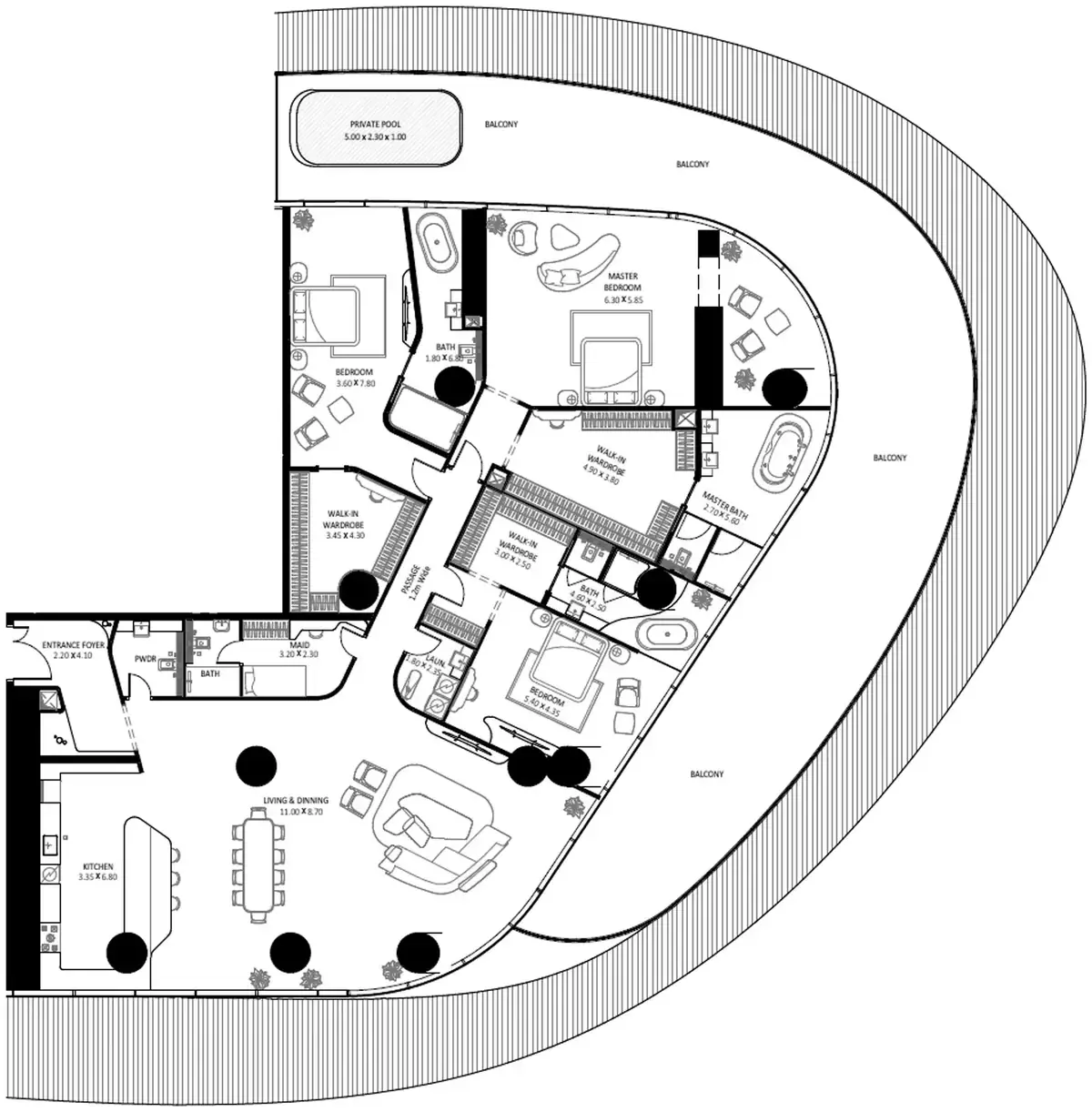 Планировка — 3-спальная, 548 м²