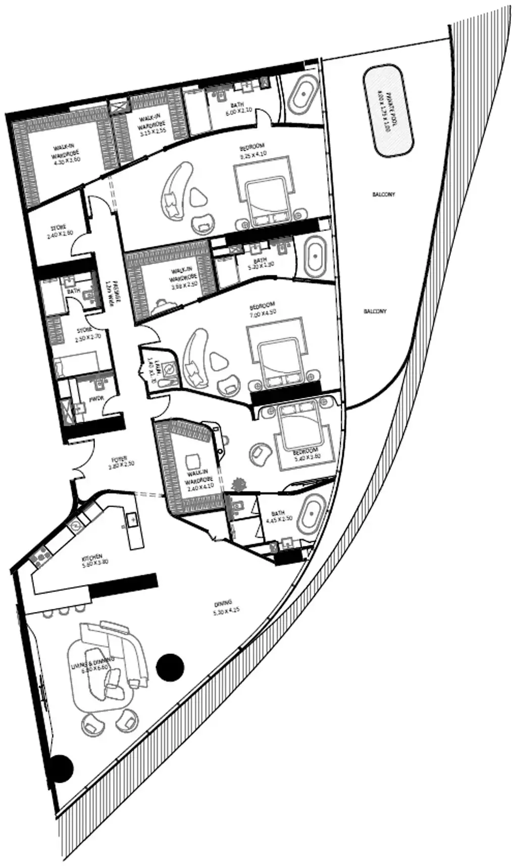 Планировка — 3-спальная, 414 м²
