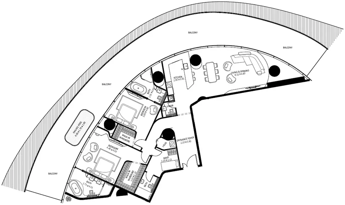 Планировка — 2-спальная, 328 м²