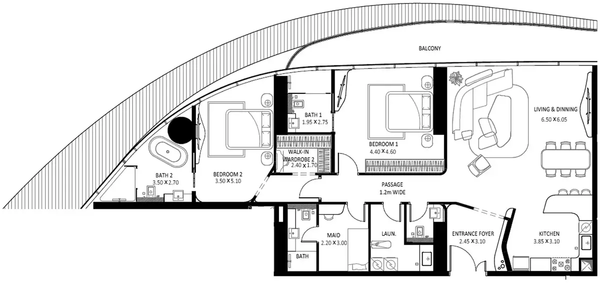 Планировка — 2-спальная, 187 м²