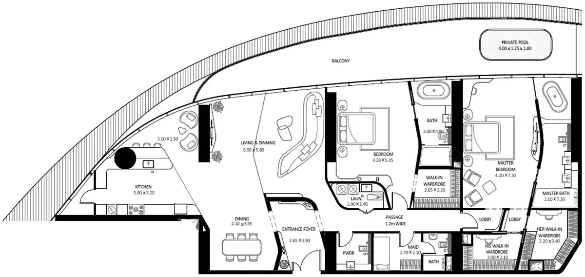 Планировка — 2-спальная, 314 м²