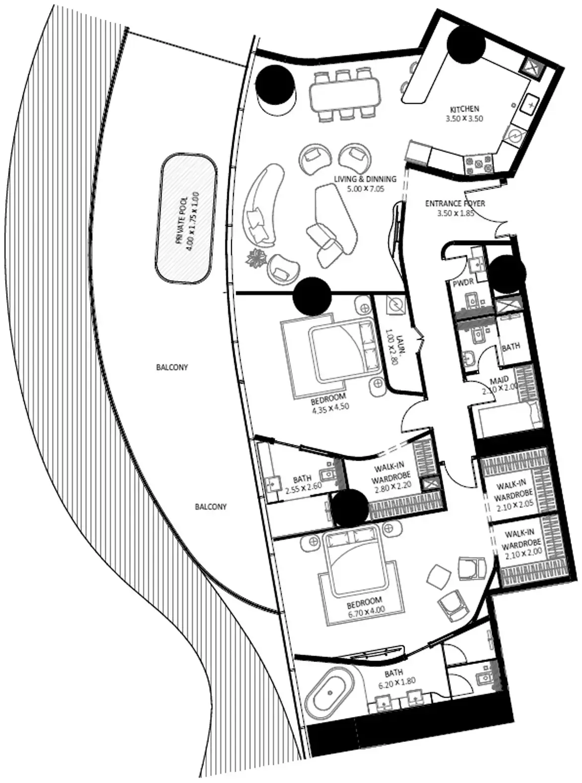 Планировка — 2-спальная, 249 м²