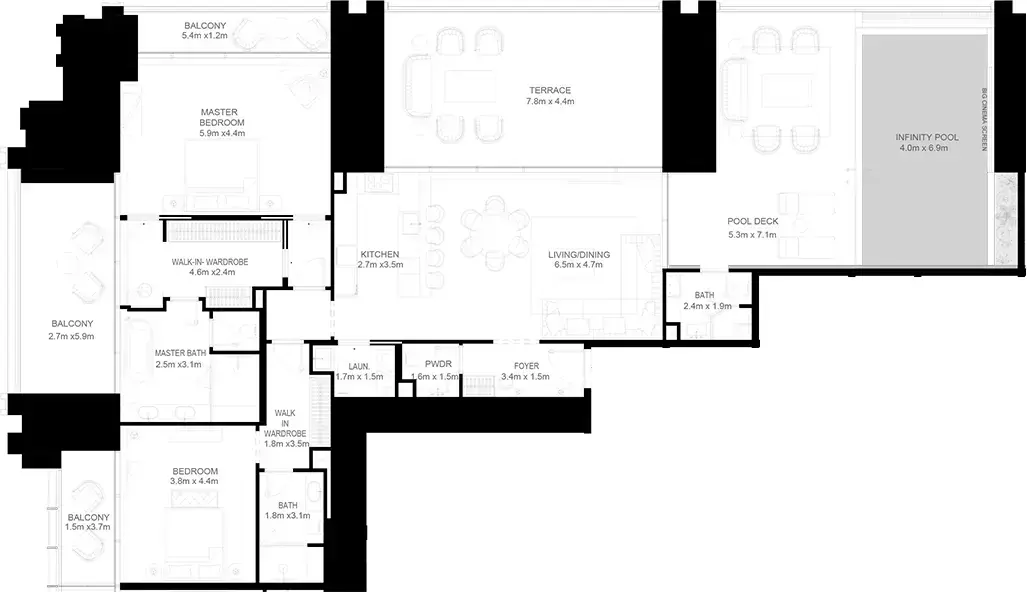 Планировка — 2-спальная, 305 м²