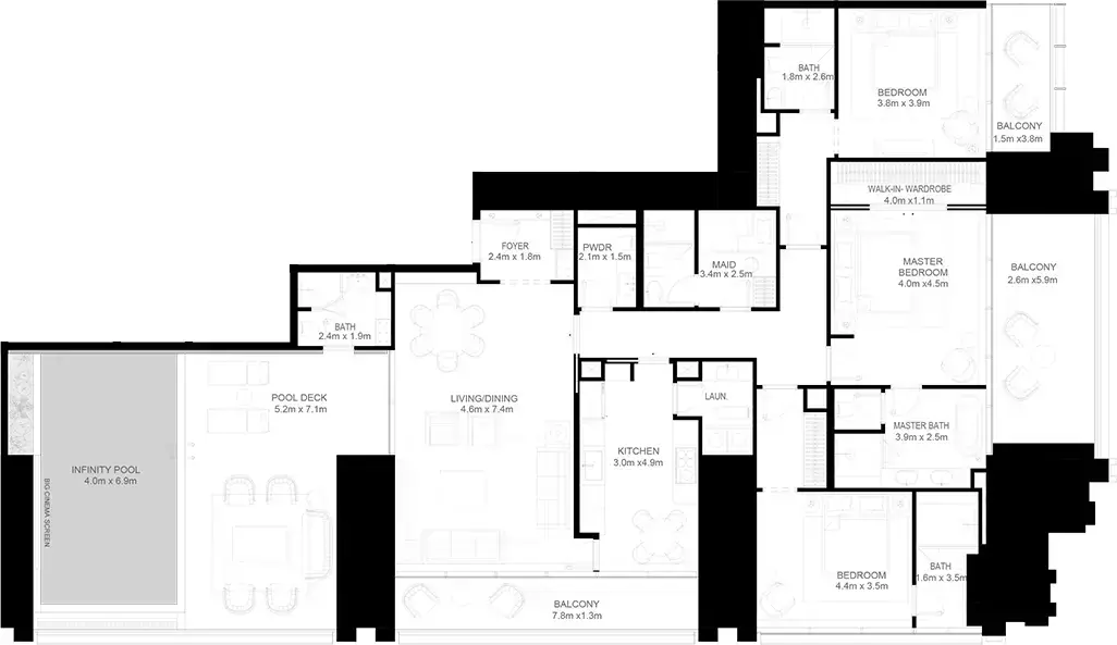 Планировка — 3-спальная, 303 м²