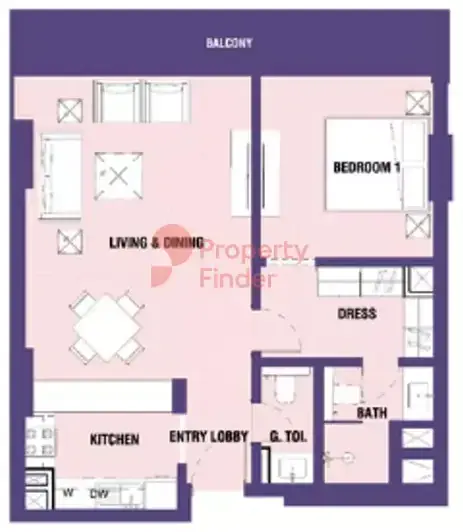 Планировка — 1-спальная, 73 м²