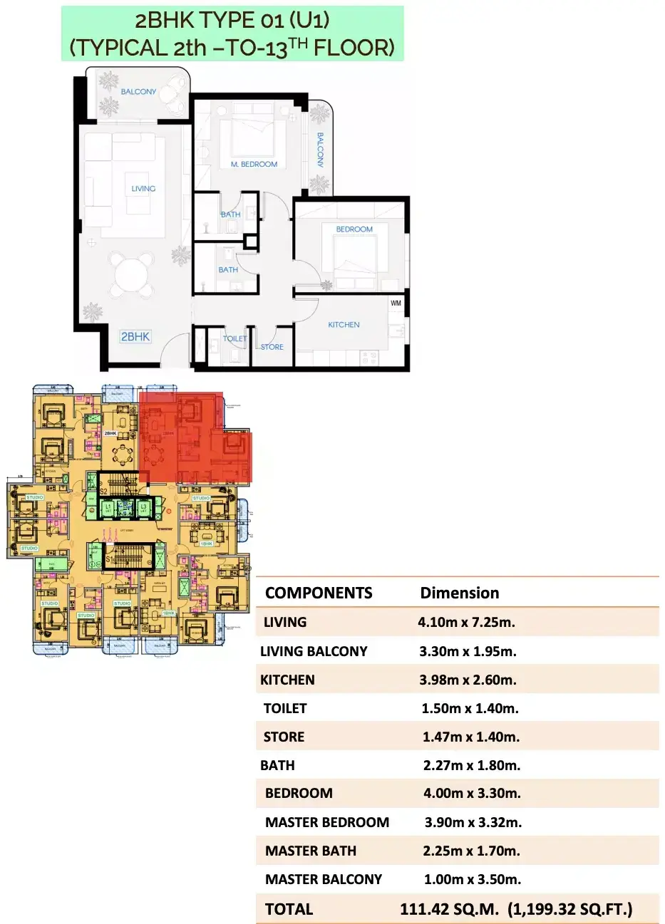 Планировка — 2-спальная, 111 м²