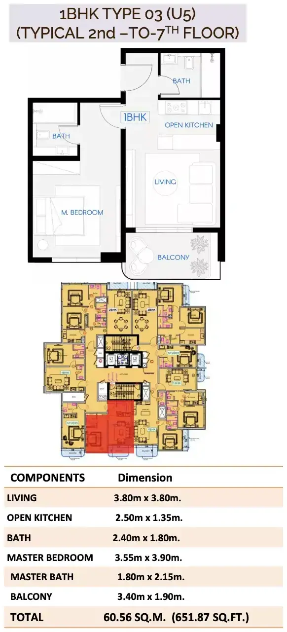 Планировка — 1-спальная, 60 м²