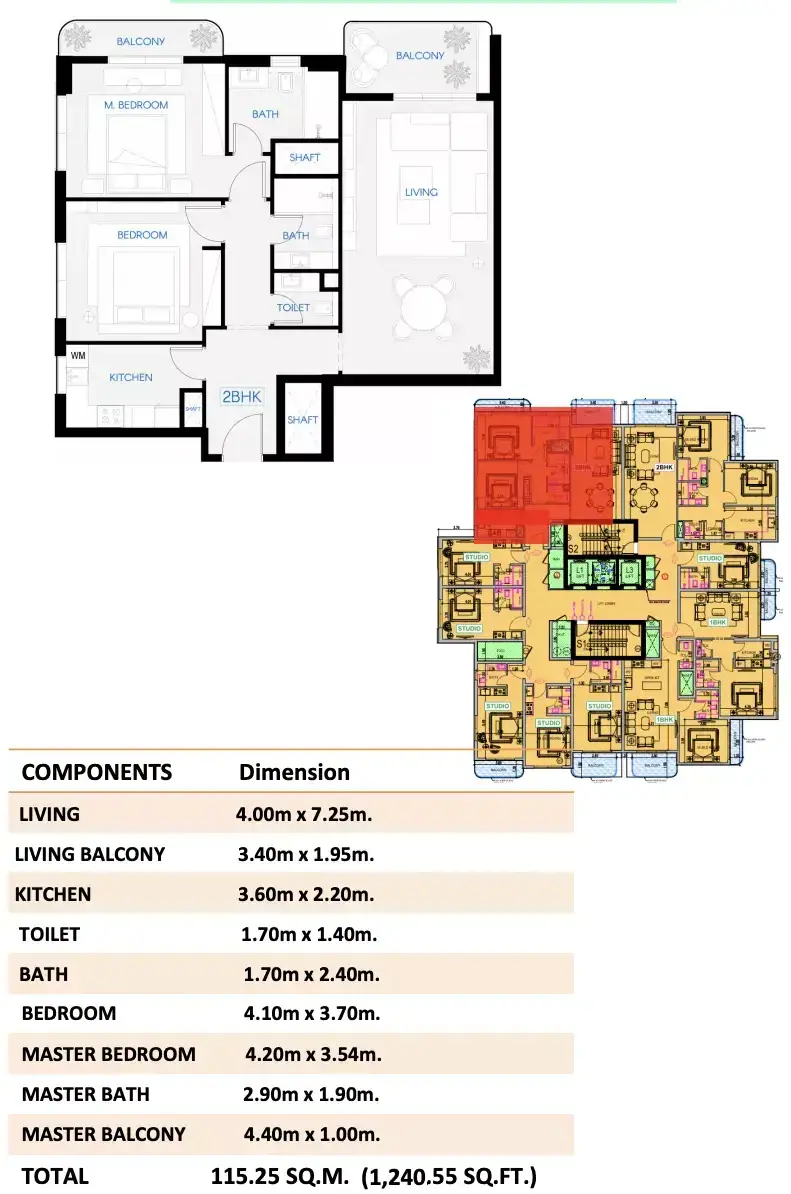 Планировка — 2-спальная, 115 м²
