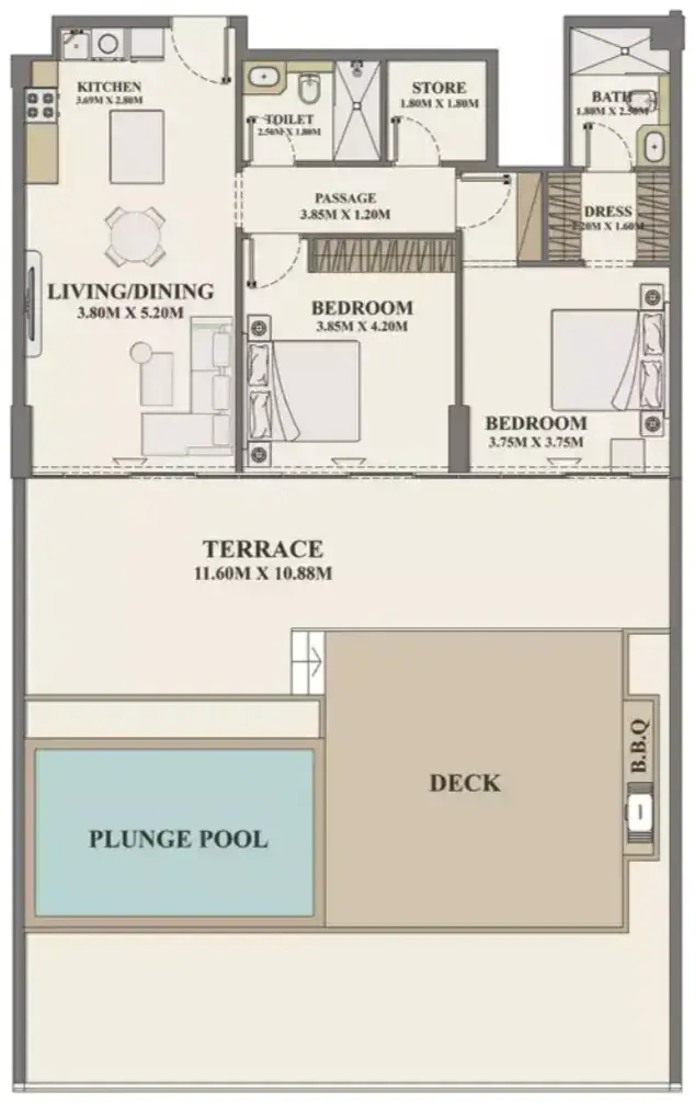 Планировка — 2-спальная, 220 м²