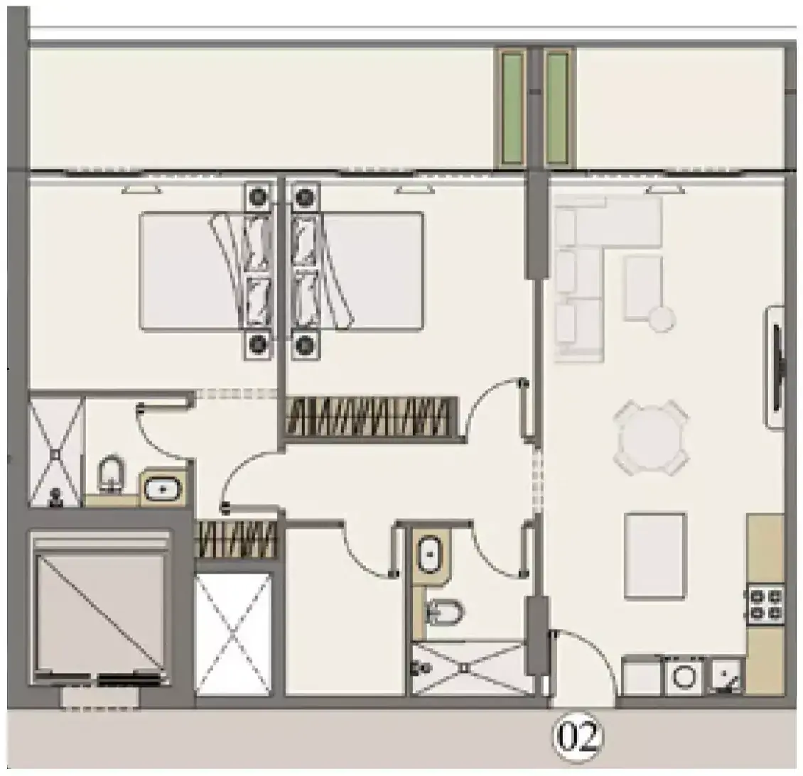 Планировка — 2-спальная, 110 м²