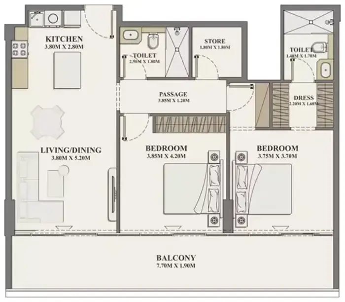 Планировка — 2-спальная, 111 м²