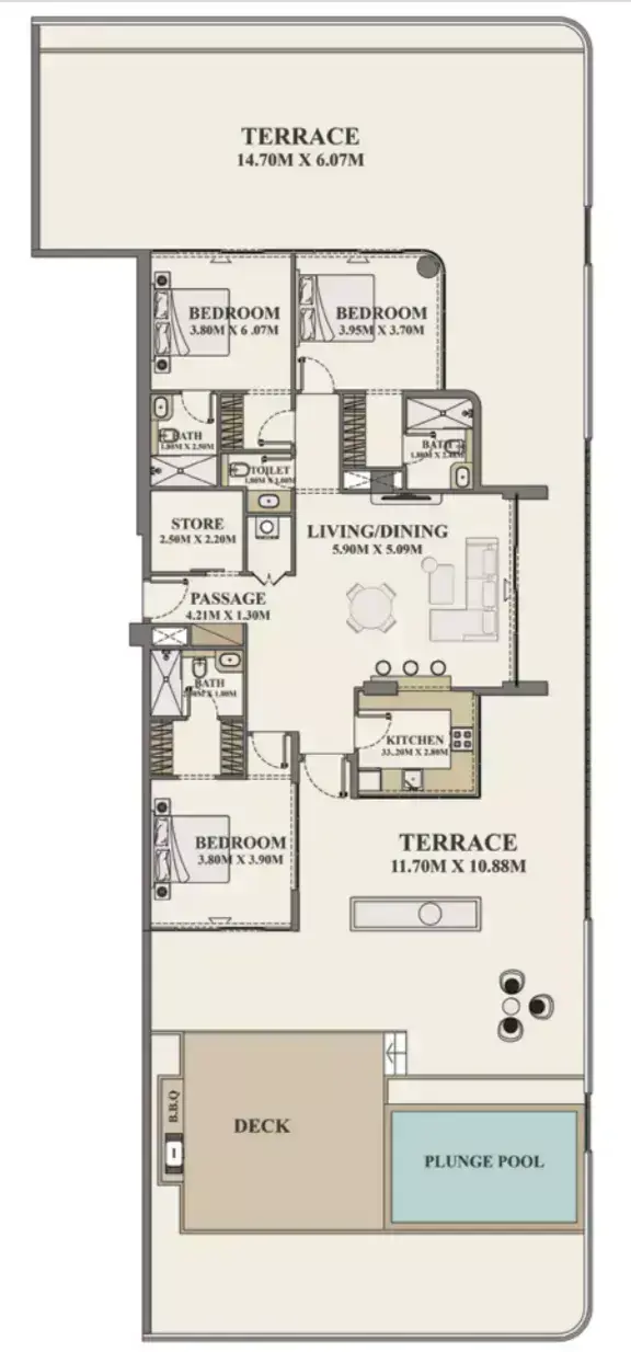Планировка — 3-спальная, 442 м²